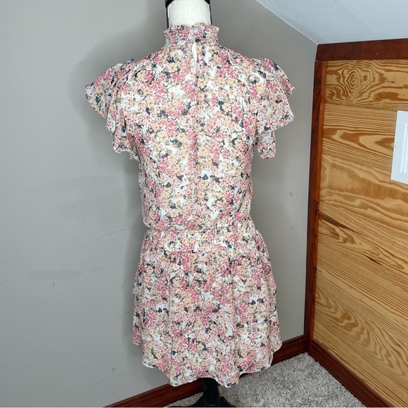 1.State Floral Ruffle Smocked Waist Keyhole Back Tiered Mini Dress XXS - Picture 3 of 12